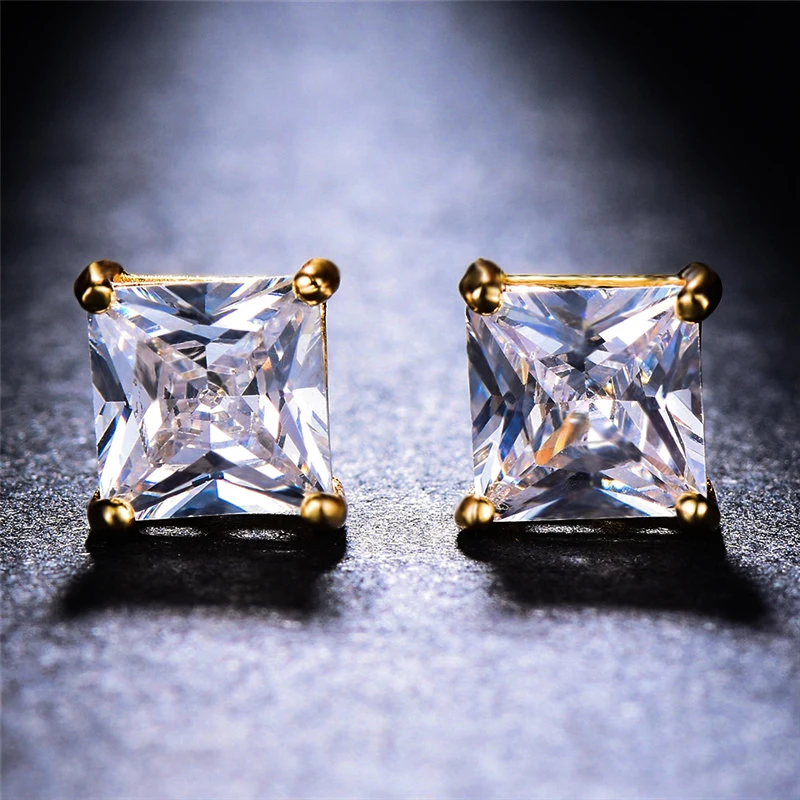 

Cute Female Small Crystal Suqare Earrings Vintage Fashion Silver Gold Wedding Earrings Colorful Double Stud Earrings For Women