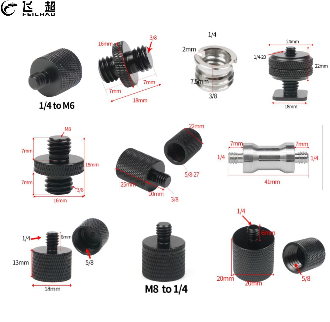 1/4" 3/8" 5/8" M8 M6 Male To Female Thread Screw Mount Converter