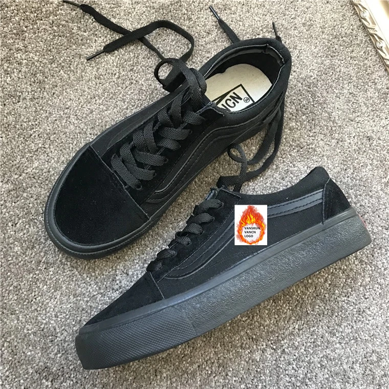 

TRILEINO Men Women Low Top pure black old skools canvas Shoes Classic Authentic Outdoor Street sneakers skateboarding shoes