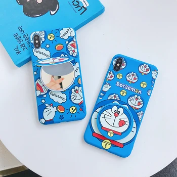 

3D Cute Doraemon Stitch Unicorn Soft Silicone Phone Case Makeup Mirror For iPhone SE2 6S 6plus 7 8 plus Xr x xs max 11 Pro Max