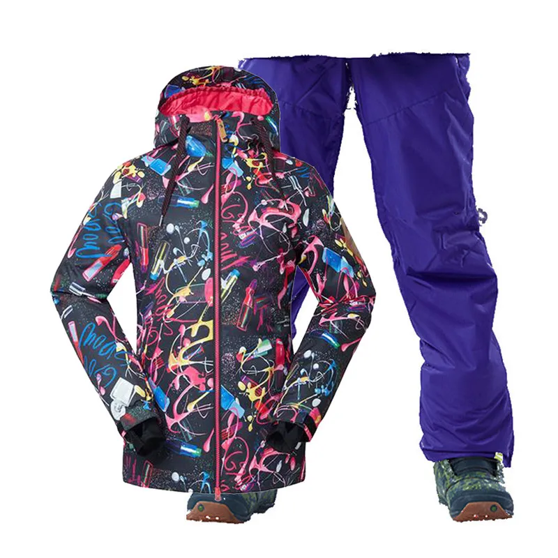 Fashion Black Women's Snow Suit sets 10K waterproof windproof outdoor sports wear snowboarding Costume Snow pants+ ski outfit - Цвет: picture jacket pant