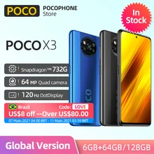 In Stock Global POCO X3 NFC 64G 128G Snapdragon 732G 120Hz 5160mAh Battery 33W Fast Charger 64MP Quad Camera Xiaomi Smartphone