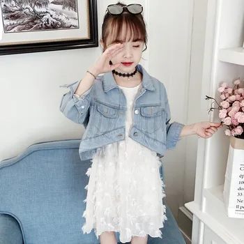 

Children's New Skirt Set Spring and Autumn Cotton Solid Color Dress and Jeans Coat Long-Sleeved Casual Girls Boutique Outfits