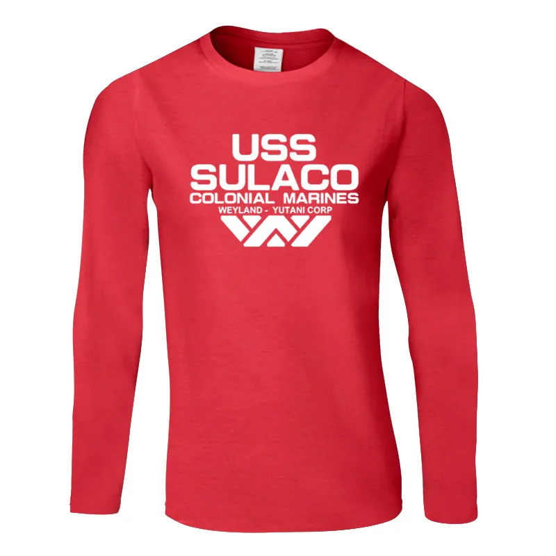 red USS Sulaco Colonial Marines Aliens Off World осенняя одежда футболка мужская футболка с длинным рукавом для мужчин повседневные футболки - Цвет: red