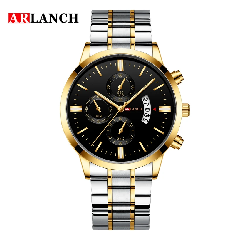 

ARLANCH Luxury Gold Watches Brand Luxury Business Watch Leather Waterproof Sport Quartz Wristwatch Calendar (Small dial no work)