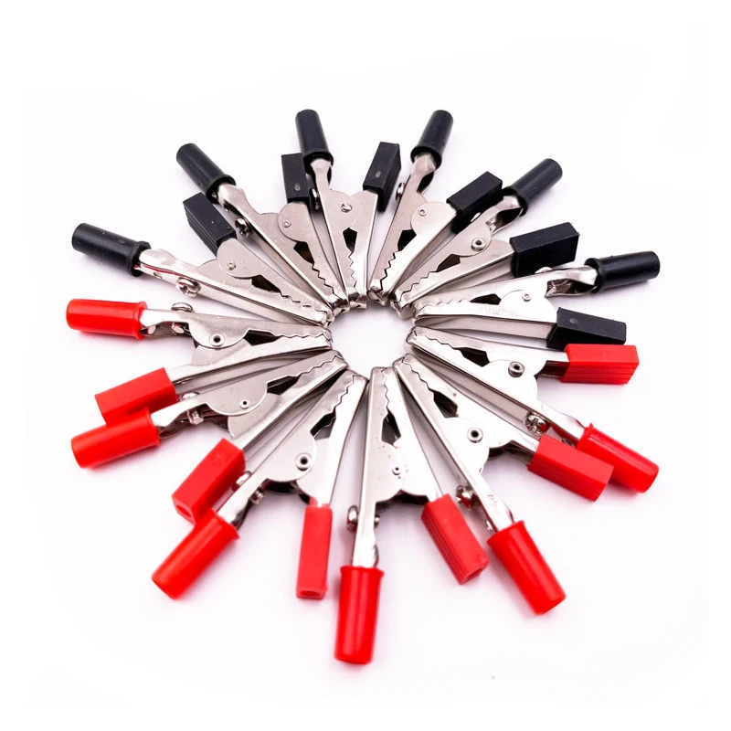 Hot 10pcs 50mm Insulated Black Red Plastic Handle Test Probe Metal Alligator Clips Connector Connect Socket Plug