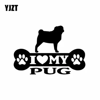 

YJZT 14.9X10.2CM I Love My Pug Bone Car Sticker Pug Dog Vinyl Decal Art Decor Black/Silver C24-1525