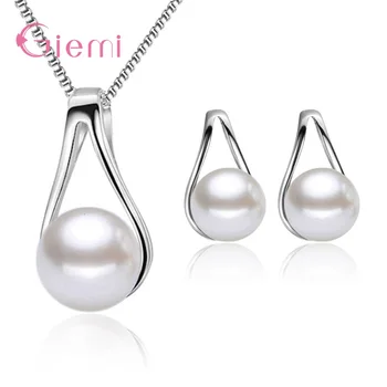 

Fashion Retro 925 Sterling Silver Pearl Earrings Necklace Jewelry Kits for Women Ladies Lucky Chain Ornaments Bijoux