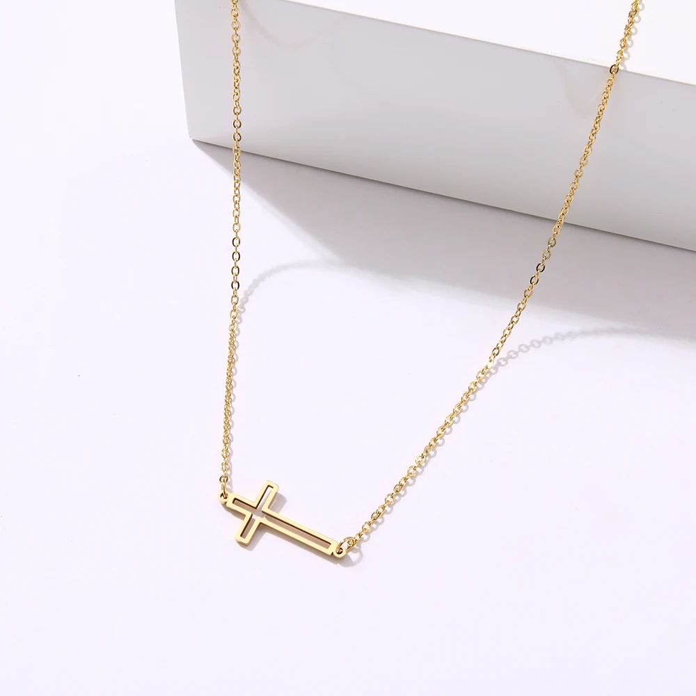 CACANA New Cross Necklaces And Pendants For Women Stainless Steel Gold Colour Male Pendant Necklaces Prayer Jewelry Friend Gift