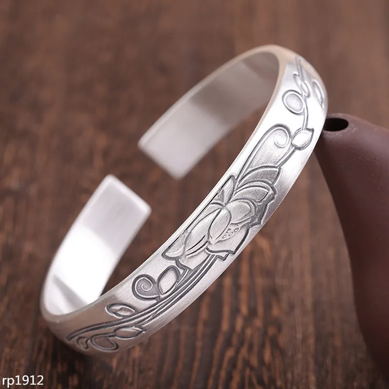 

KJJEAXCMY Boutique jewelry Thai silver hand jewelry foot silver 999 sterling silver jewelry opening women's lotus bracelet