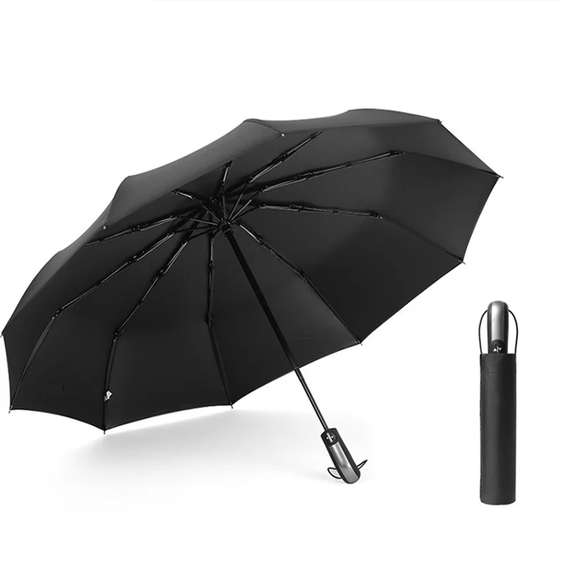 Автоматический складной зонт от дождя, 3 цвета, женский, 10 к, мужской большой зонт с черным покрытием, устойчивый к ветру, рождественский подарок - Цвет: Black