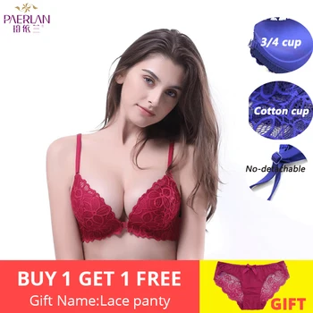 

PAERLAN New Shelves Sexy Lingerie Corset Lace Flower Bra Comfortable Without Rims Beauty Back Red, Black, Khaki Underwear