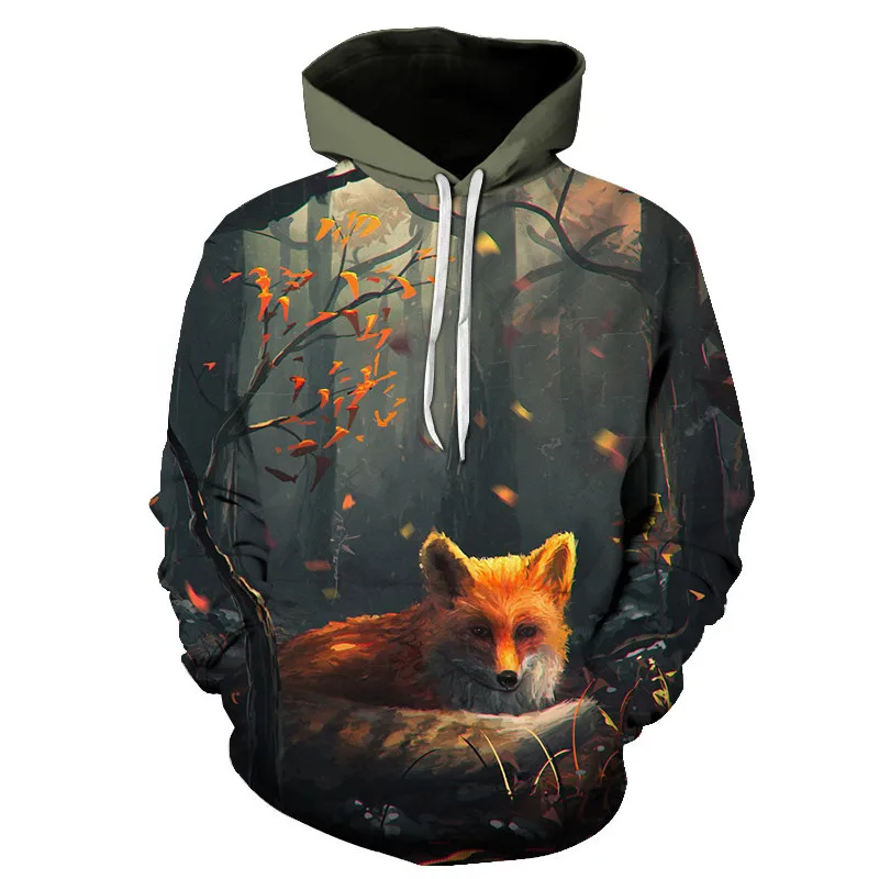 Fox and Wolf Printed Women's 3d Hoodie Brand Sweatshirt Men's Pullover Fashion Sportswear Animal Streetwear Clothing | Мужская