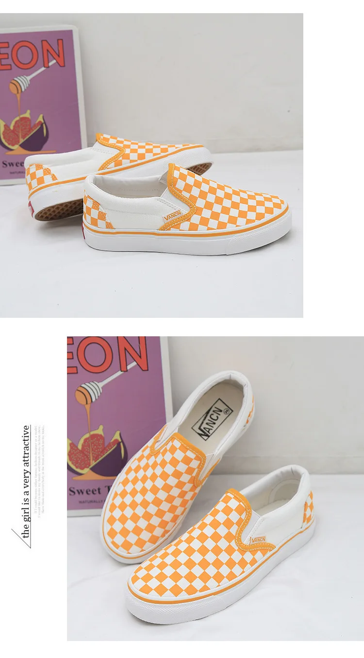 Mhysa Spring Women Vulcanize Shoes Canvas Shoes Slip On Breathable One foot lazy shoes Shallow Plaid Casual Shoes L369