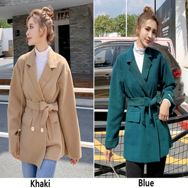 Colorfaith, новинка, Осень-зима, женские блейзеры, куртка с карманами на поясе, на шнуровке, шерсть, Женская шерстяная верхняя одежда, мягкая, JK5147