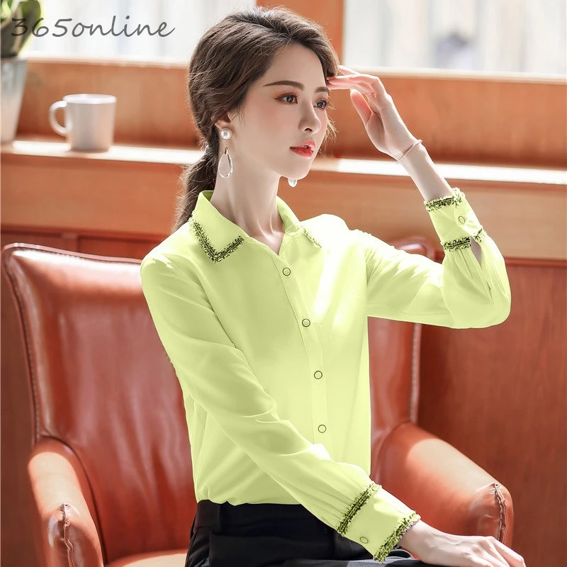 Newest Styles Elegant Yellow Long Sleeve Blouses and Shirts for Women Business Work Wear Spring Summer Ladies Blouse Clothes | Женская
