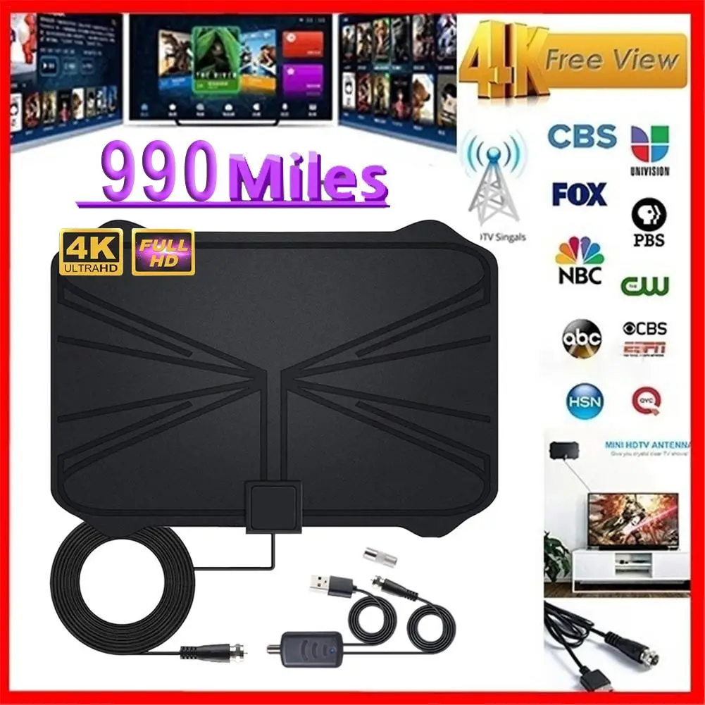 960 Miles ТВ Антенна Крытый усиленная антенна цифрового ТВ 4K HD DVB-T Freeview tv для местных каналов вещания домашнего телевидения