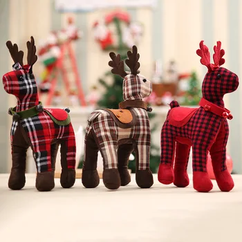 

2020 New Small Christmas Gift Plaid Fabric Sika Deer Decoration Plush Toy Little Elk Decoration Doll Window Decoration