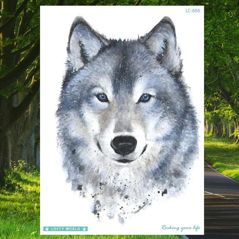 

Watercolor Wolf Dog Fake Tattoo Stickers Animal Large Size Temporary Tattoos for Men Women Waterproof Tatoo Arm Leg Art Tatoo