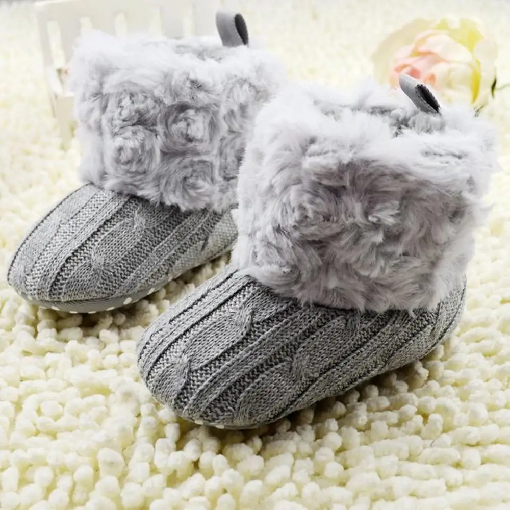 Infant Baby Boys Girls Solid Soft Crib Shoes Snow Boots Toddler Kids Cotton Winter Warm Knitted Casual Fashion Shoes