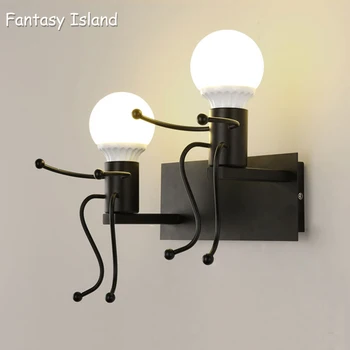 

Modern Cartoon Doll Wall Light Fixtures LED Creative Mounted Iron Bedside Sconce Lamp for Kids Baby Room Living Room ZBD0008