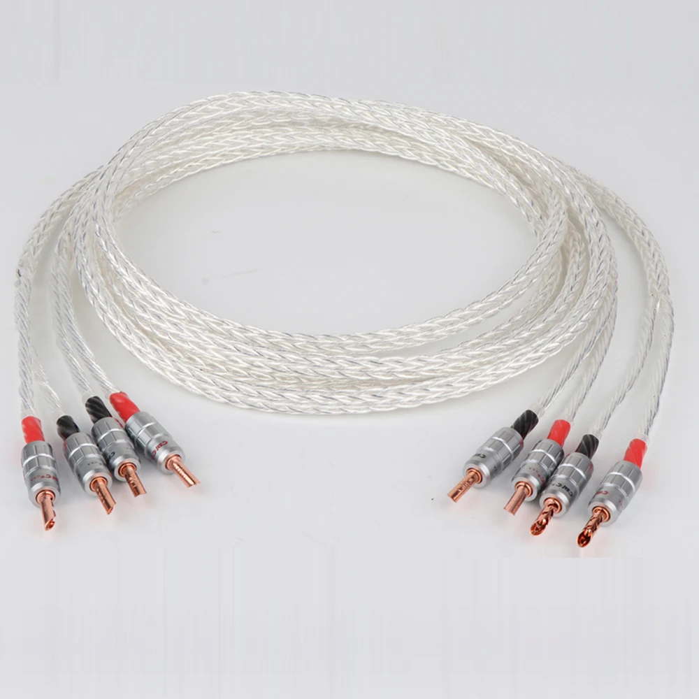 

Pair 8AG 16CORE twist OCC pure copper silver plated Speaker Cable Banana Plug loudspeaker cable for HIFI amplifier