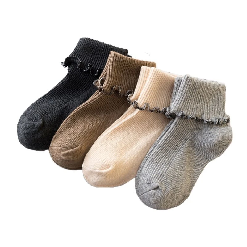 

4 Pairs Cute Toddler Newborn Baby Socks Lovely Soft Elastic Cotton Rich Frilly for Baby Girls 0-6 Years