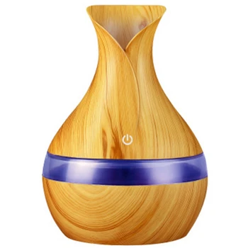

300 Ml Ultrasonic Air Humidifier Aroma Essential Oil Diffuser With Wood Grain 7 Color Changing Led Lights For Office Home Light