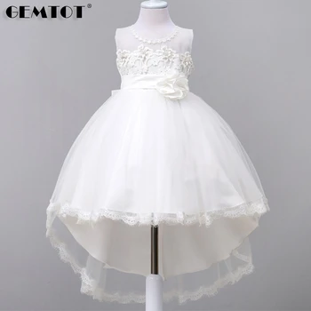 

Girl Fashion Dress Wedding Dress Flower Girl Costume Sleeveless Pearl Lace Pure White Party Dress k1