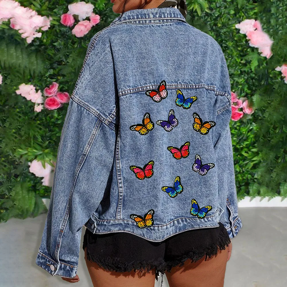 

2020 Women Denim Jacket Feminine Spring Autumn Boho Embroidery Coat Long Sleeve Cowboy Streetwear Outerwear Female Veste Femme