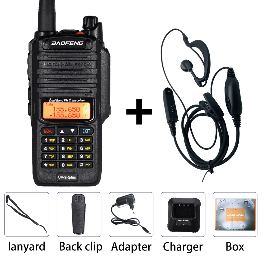 10 Вт Baofeng UV-9R Plus Walkie Talkie IP67 водонепроницаемый двухдиапазонный двухстороннее радио 10 км 9R плюс портативный CB Ham радиоприемники КВ трансивер - Цвет: 1PCS With Headset