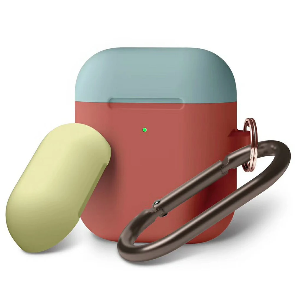 rose red Для Apple Airpods bluetooth-гарнитура 1 2 двойной колпачок жидкий силиконовый чехол Сплит металлический крючок защитные чехлы аксессуары для наушников - Цвет: rose red