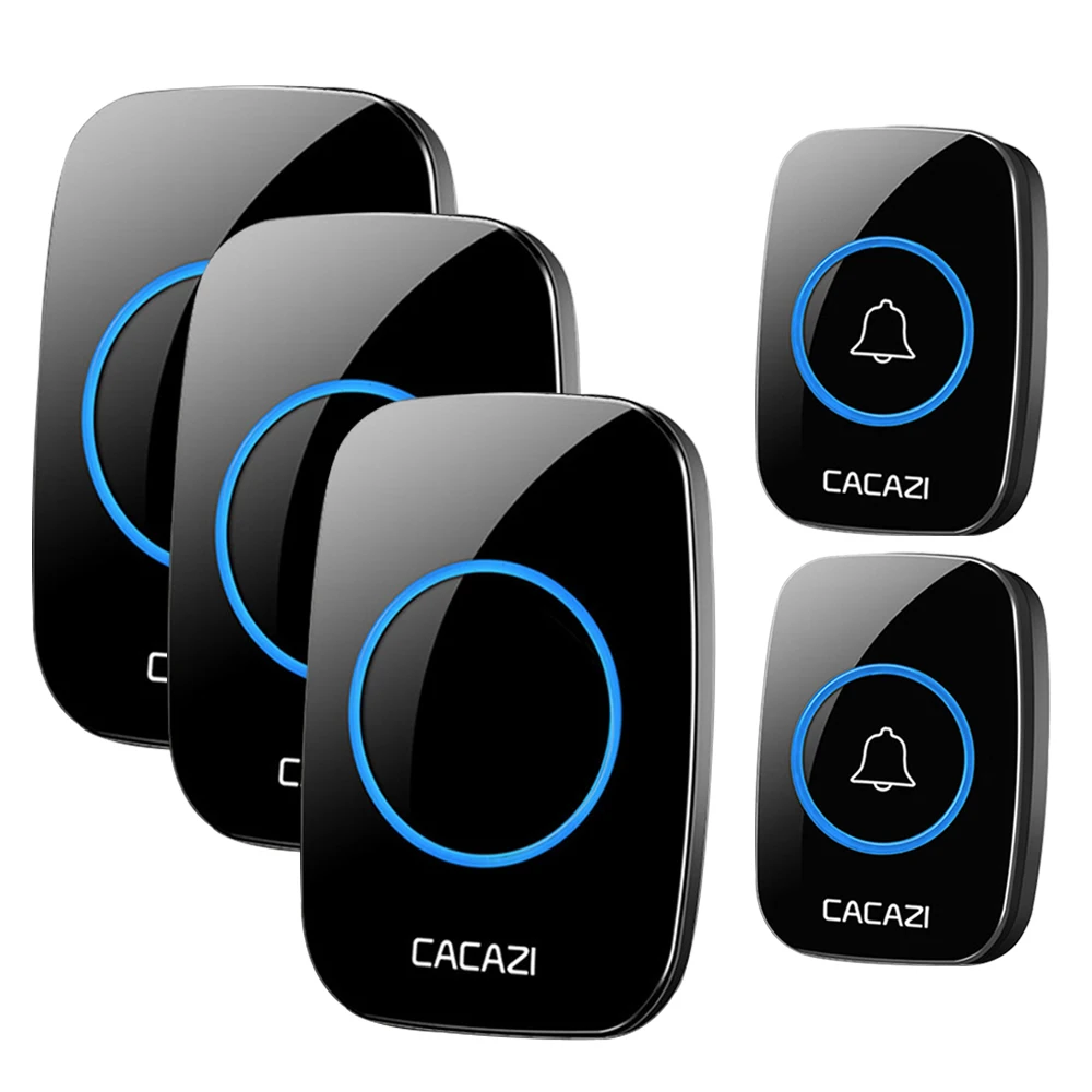 Wireless Waterproof Doorbell CACAZI 300m Range US EU UK Plug Home Intelligent Door Bell Chime 1 2 Button 1 2 3 Receiver Black wireless doorbell,front door bell