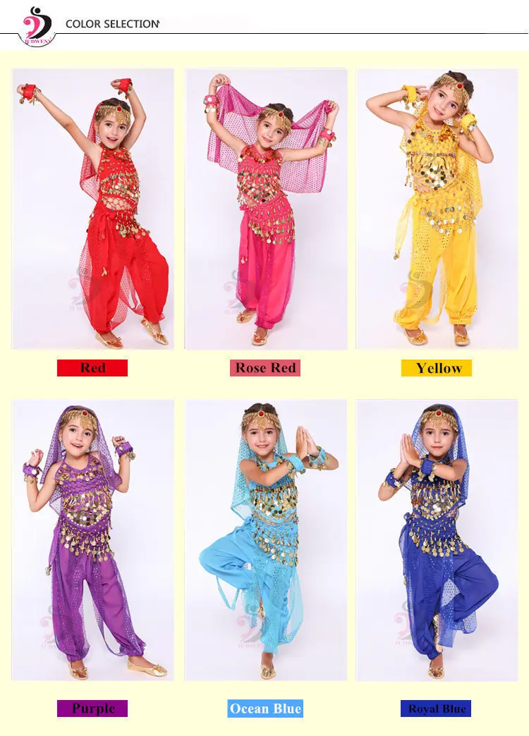 Детский набор костюма для танца живота Восточный танец Детские платья Индийский танец живота одежда танец живота дети Индийский 6 цветов