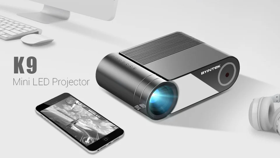 BYINTEK K9 Mini 1280x720P Portable Video Beamer LED Projector Proyector for 1080P 3D 4K Cinema(Option Multi-Screen For Iphone）
