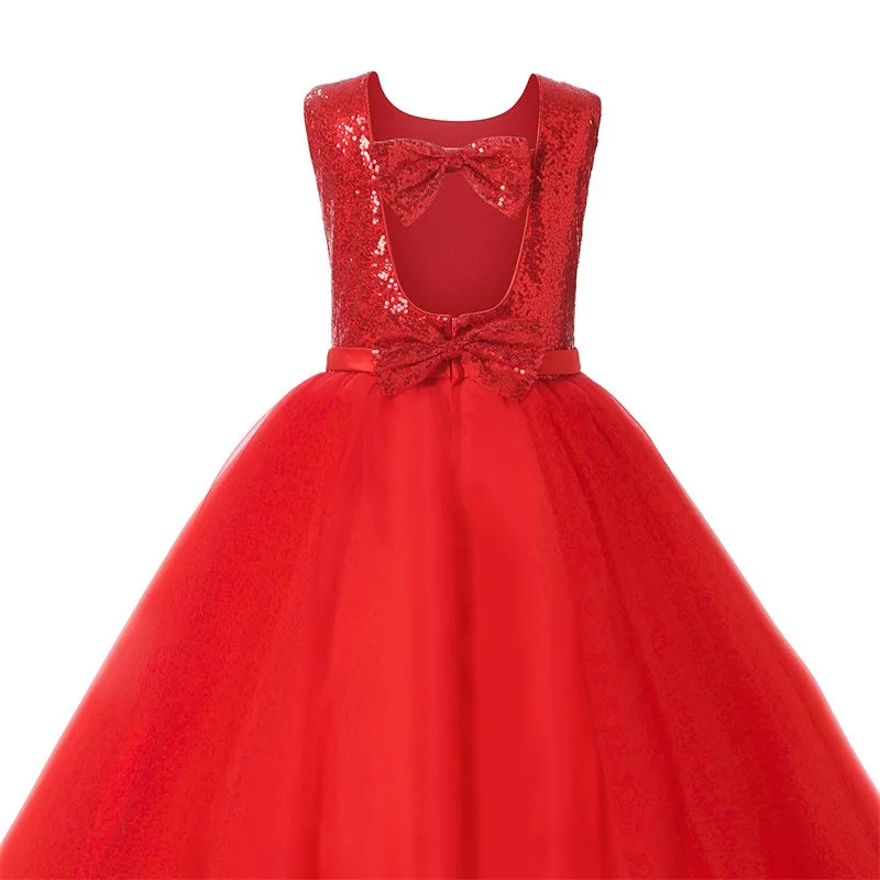 Элегантное платье принцессы для девочек на свадьбу; вечернее детское платье принцессы; праздничное Красное Длинное Платье; детская праздничная одежда с блестками и бантом