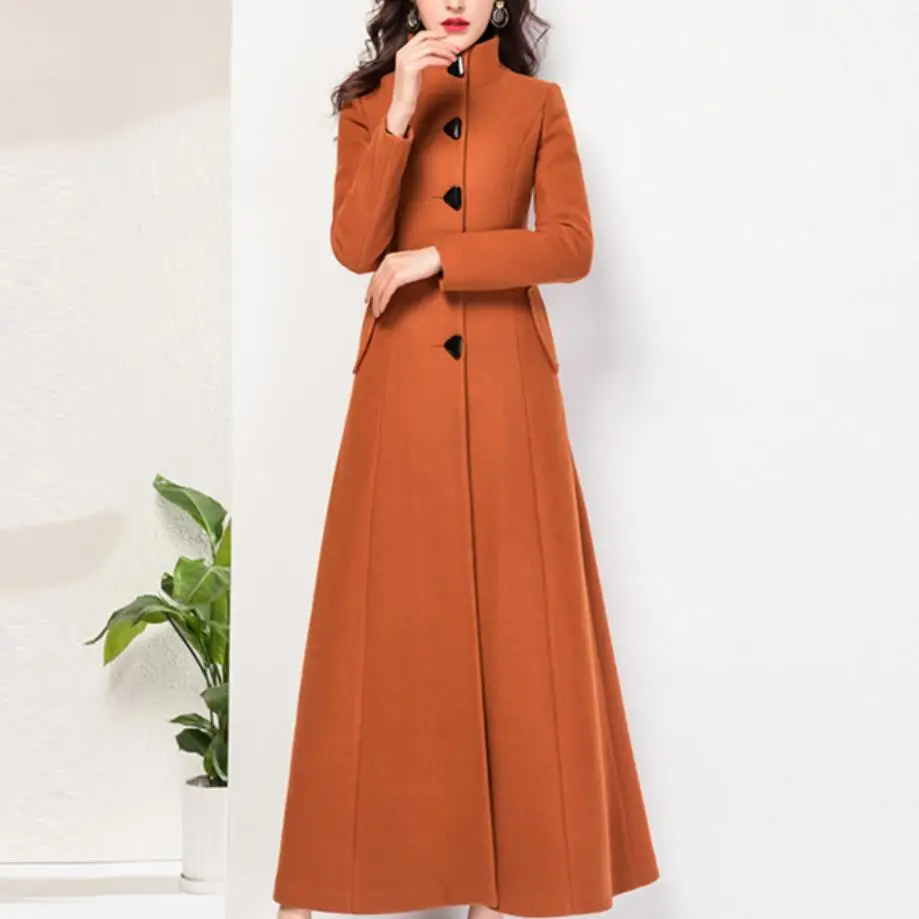 light brown Большие размеры 3XL! длинное женское зимнее шерстяное пальто Новое однотонное классическое пальто высокого качества новое стоящее шерстяное пальто с воротником - Цвет: light brown