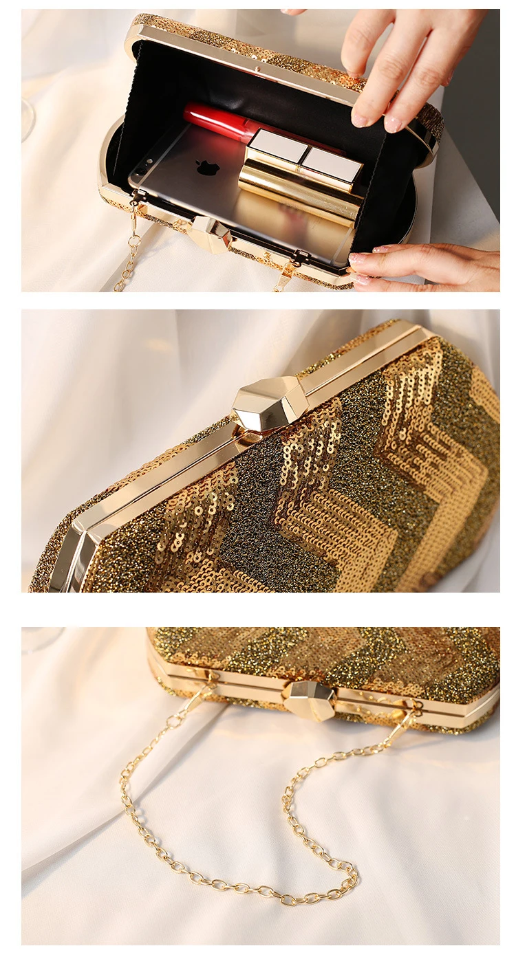 Luxy Moon Gold Sequin Stripe Clutch Bag Inside View