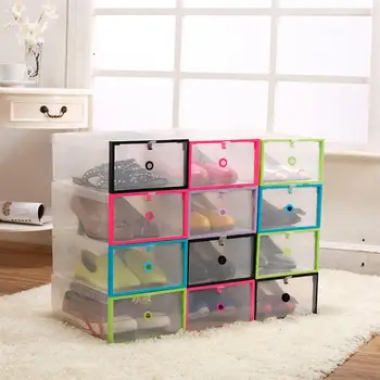 

5 Pcs Shoes Boxes Thicken Eco-friendly Plastic Shoes Storage Box Transparent Stackable Shoes Storage Bin Shoe Container (Purple)