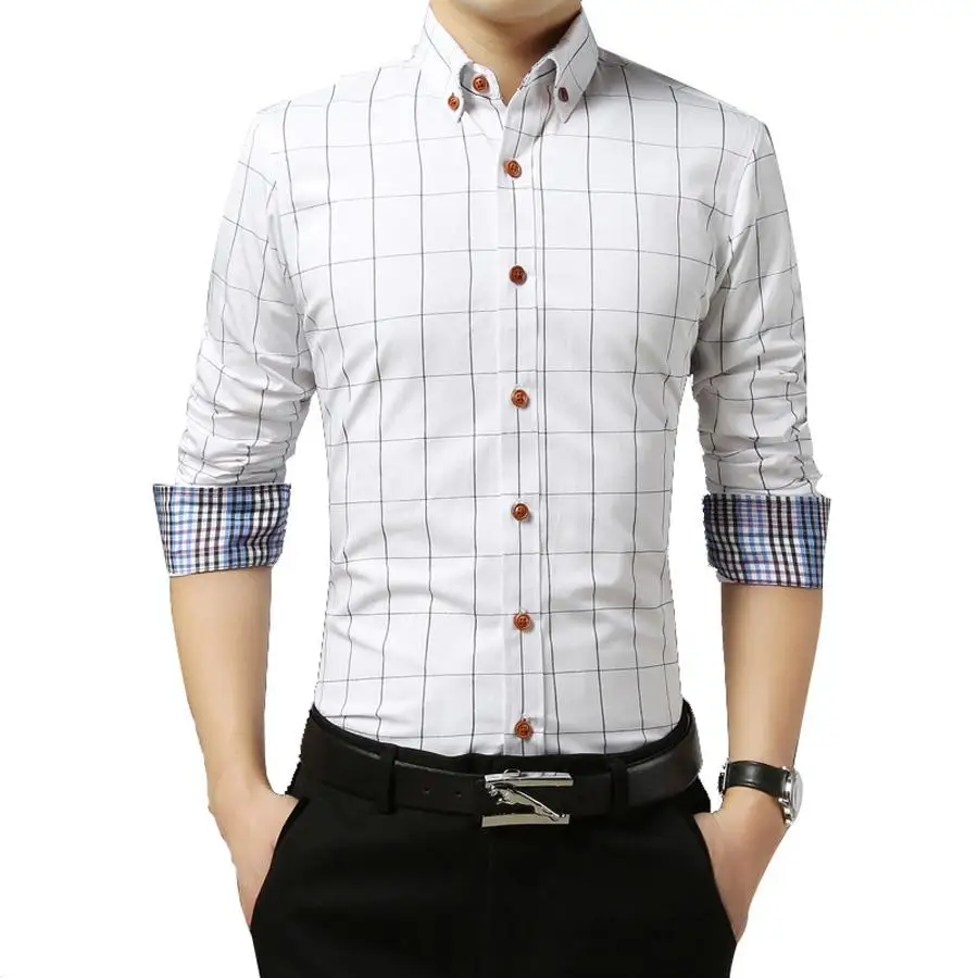 Модный бренд осени; Для мужчин одежда Slim Fit Для мужчин рубашка с длинными рукавами Для мужчин клетчатая хлопковая Повседневное Для мужчин рубашка социальных размера плюс M-5XL