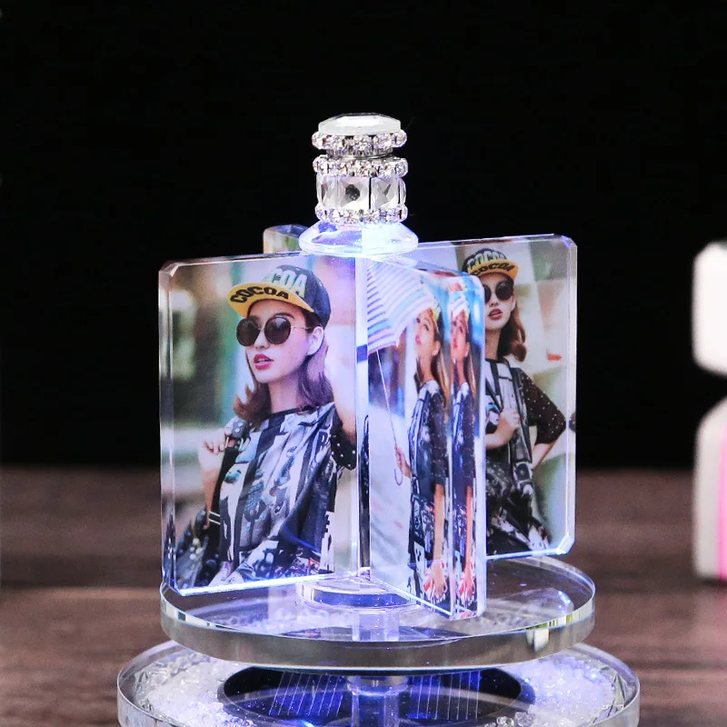 Customized Rotating Windmill Photo Frame Exquisite Crystal Wedding Glowing Frame for Diamond Painting Picture Car Decor Gift New