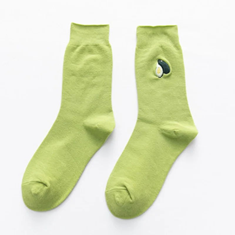 Носки унисекс с вышитыми фруктами авокадо, женские носки, зеленые хлопковые носки авокадо, носки для девочек до середины икры с авокадо, Harajuku - Цвет: D