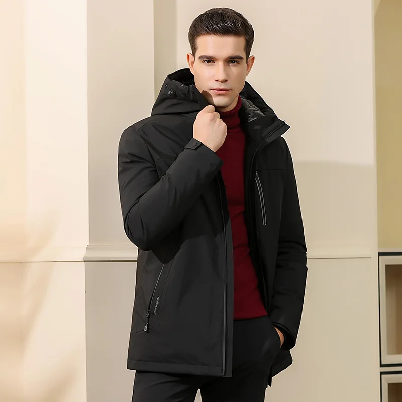 

Winter short men's hooded down jacket waterproof zipper casual warm simple style