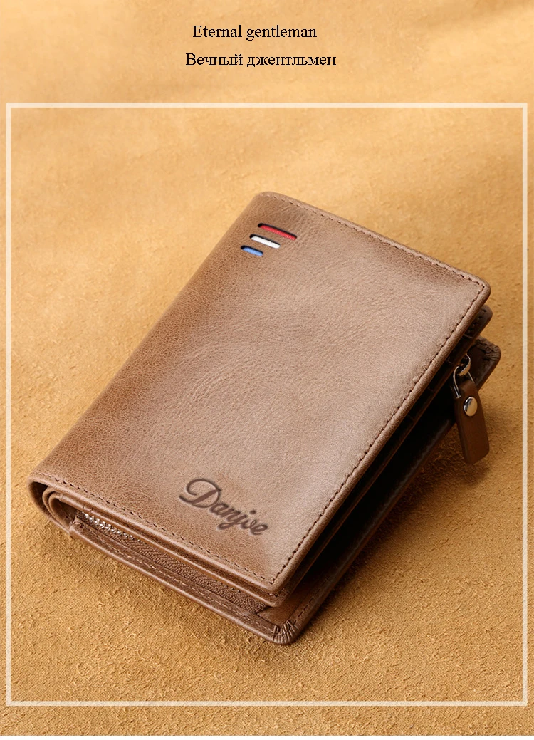 DANJUE мужской кошелек из натуральной яловой кожи, короткий кошелек на молнии для монет, маленькие винтажные кошельки, брендовые высококачественные дизайнерские брендовые кошельки