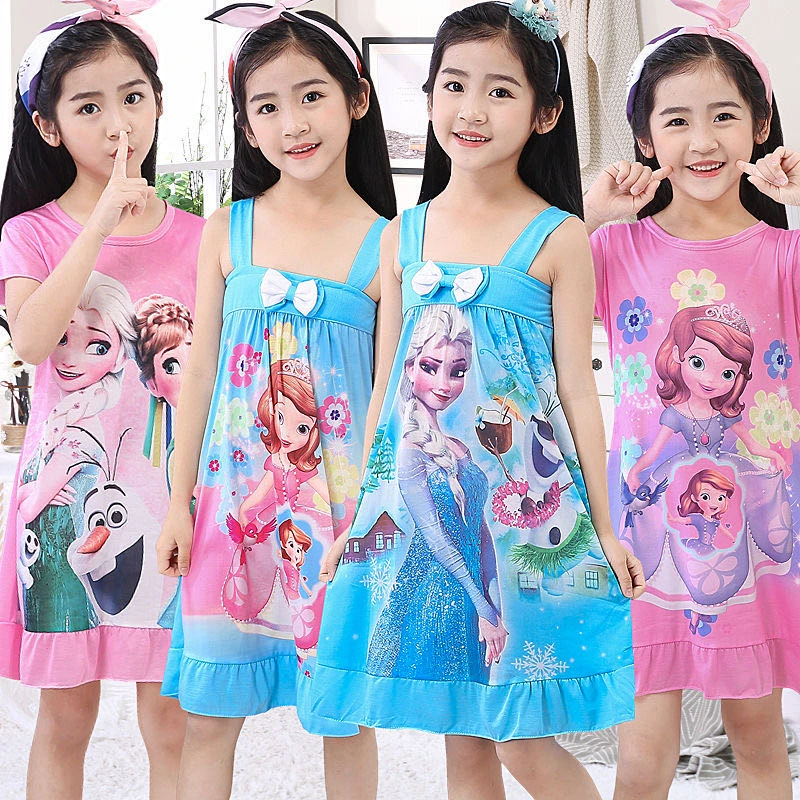 Frozen Anna Elsa Toddler Girls Dress Summer Cartoon Nightdress Clothes Short Sleeve Pajamas Princess Dress Kids Homewear Baby toddler boy nightgown