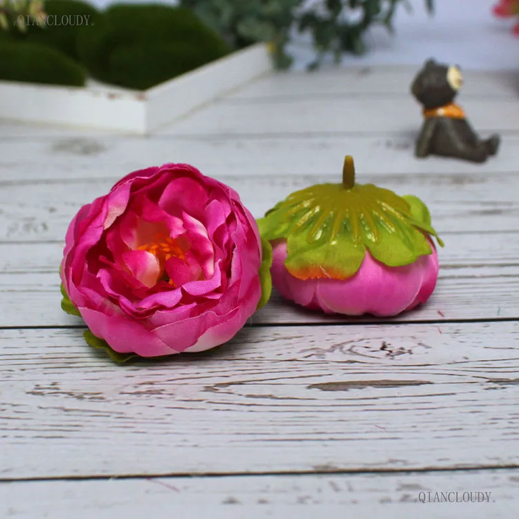 Rose 100 штук diy Искусственные европейские пионы и камелии шелковые головки цветов Свадебные настенные украшения гирлянды фотостудия D65 - Цвет: Rose