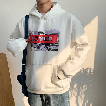 

2019 UYUK Autumn/winter Port Style Male Loose Head Trend Korean Version Casual And Velvet Hoodie Cartoon Printing Harajuku