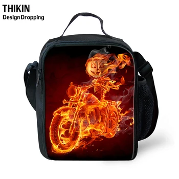 

THIKIN Fashion Music Skull with Fire Design Lunch Box for Men Cool Custom Image Lunch Bag Thermal for School Boy Food Bento Box