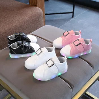 

Popular Spring Children's Shoes LED Light Leather Casual Shoes Unisex Small White Shoes Colorful With Lights Baby Toddler Shoes