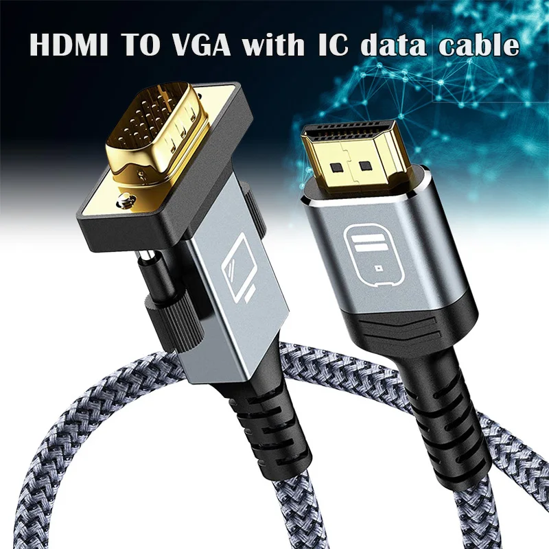 

Nylon Braid HDMI to VGA Gold-Plated Cable Compatible for Computer Desktop Laptop PC Monitor Projector Adapter Cable H-best